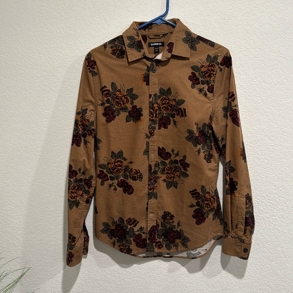 Express Corduroy Floral Men's Button Down Long Sleeve